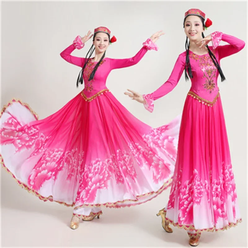 Xinjiang kostým pre dospelých otváranie tanec veľké swing sukňa Uyghur Dance predstavenie Etnické moderné ženy 3-dielne sada