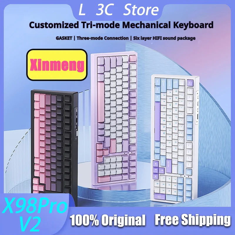 XinMeng X98PRO V2 Mechanická klávesnica Tri-režim Bluetooth Wireless Hot Hot Swap PBT Keycaps RGB Tesnenie NKRO NAPOP PC Gamer