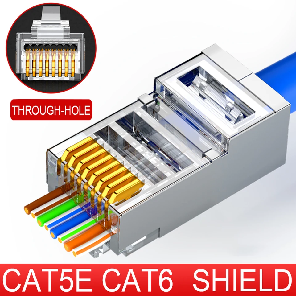 Xintylink RJ45 CAT6 CAT6 CAT5E CAT5 SFTP FTP STP ETHERNET KABELOVÁ Plugová zástrčka koncov RG RJ 45 Sieť CAT 6 kovový tienený zdvihák LAN