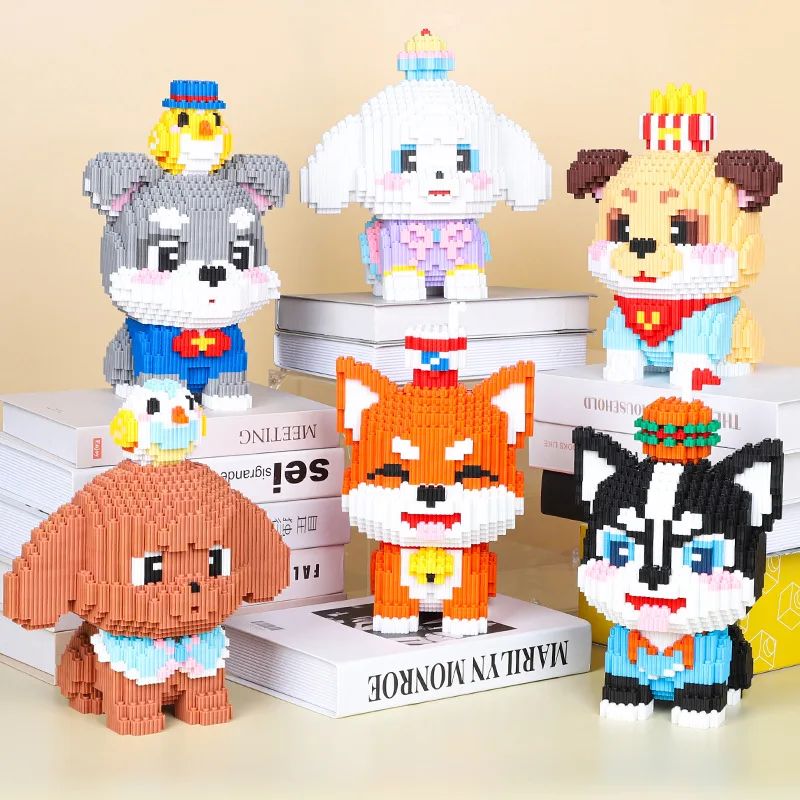Xinz Dog Building Block Bichon Shiba Inu Husky 3D model Puzzle Zostavenie zvieraťa Mini tehlová hračka na narodeniny