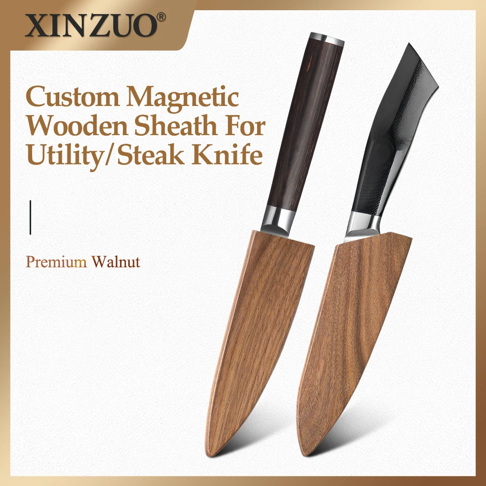 Xinzuo Drevené puzdro Premium orech Praktické drevený plášť vhodný pre nôž Xinzuo Utility/Steak