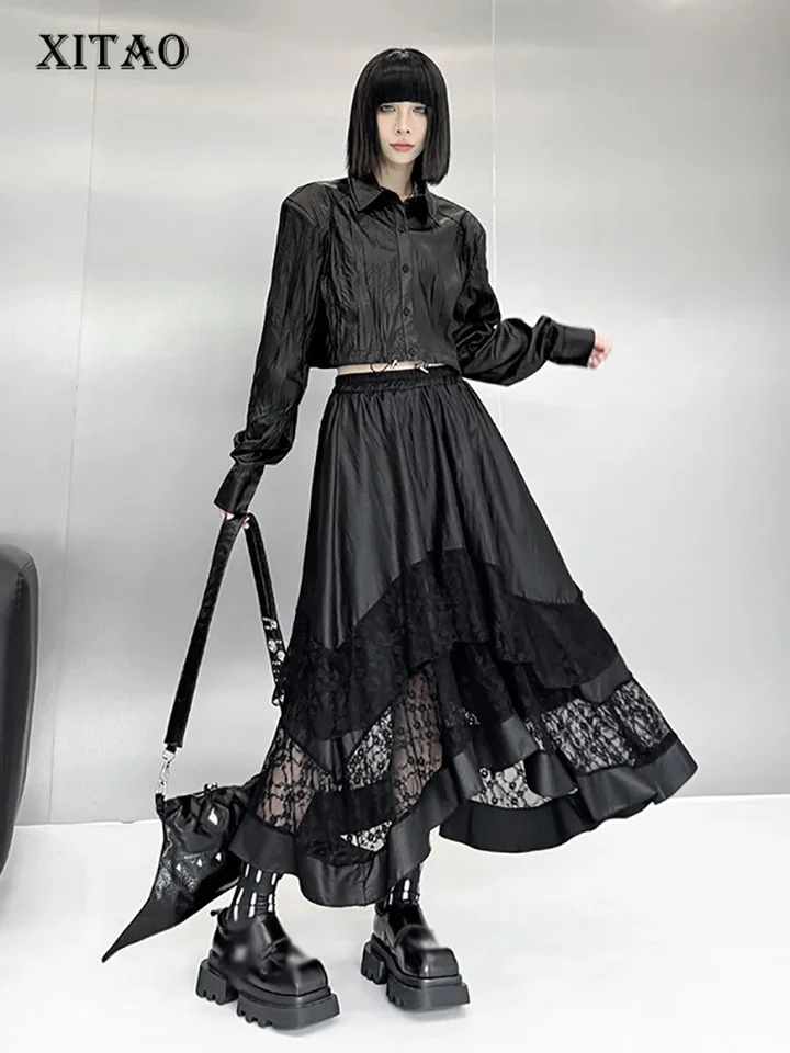 Xitao Lace Patchwork Asymetrické sukne Elastic Elastic Elastic Elastic PAISL MIDAL MODAL MODAL Z MAKÁCIE NAJVÄČŠIE SKURS 2024 Jeseň LJ1020