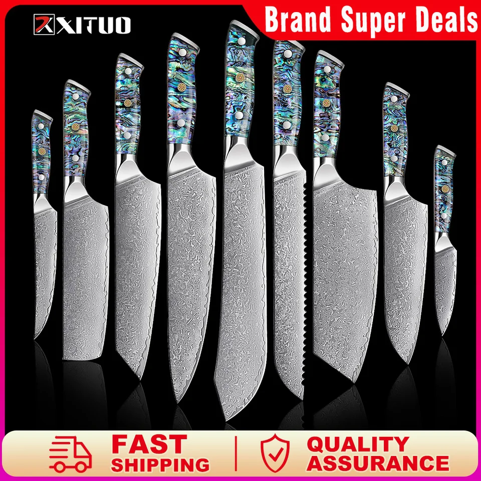 Xituo 67 vrstvy Damascus oceľové kuchynské nože súprava Abalone Ruck Ostrý s Santoku chlieb Boning Nôž praktické nástroje na rezanie kuchyne