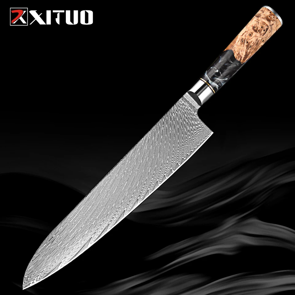 Xituo 9 palcov Damascus Chef Nôž, profesionálny VG-10 Damascus super oceľový kuchynský nôž, Ultra ostrý nôž na varenie noža