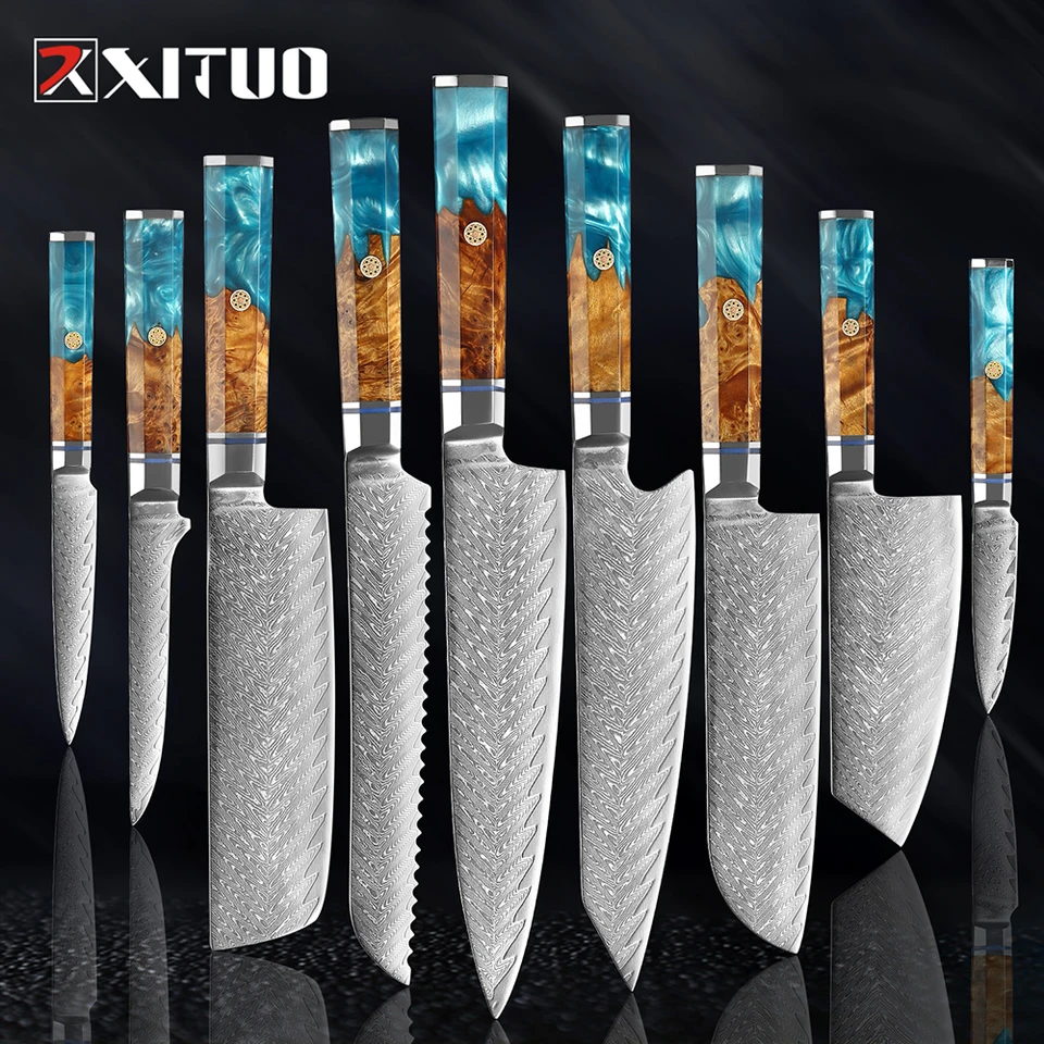 Xituo damascus nôž set 1-9 ks japonský kuchynský nôž set vg10 oceľové jadro ultra-ostrý