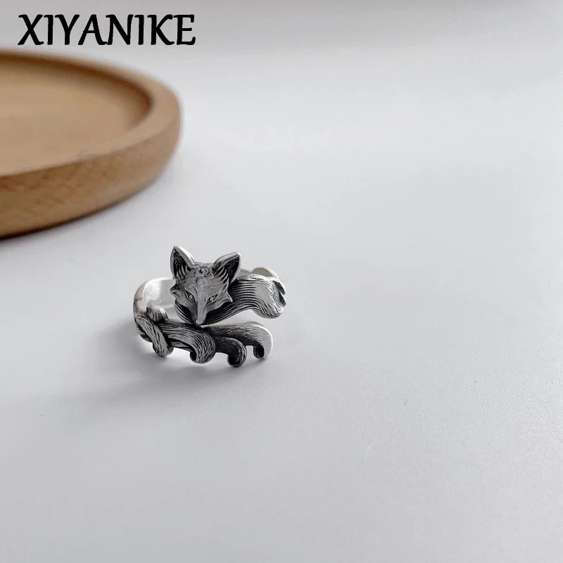 XIYANIKE MEN Ženy Vintage thajské strieborné líšky manžetové prsty prsteň zvierat móda Móda novú šperku pár darčekov Anillos Mujer