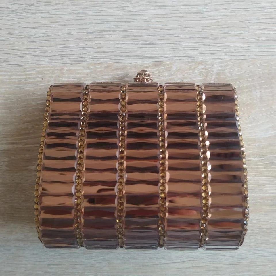 Xiyuan Brown Box Bag Diamond Women Women Clutch Bag Crystal Party Kabelka Lady banket klenoty kabelka módna pzová plesová taška