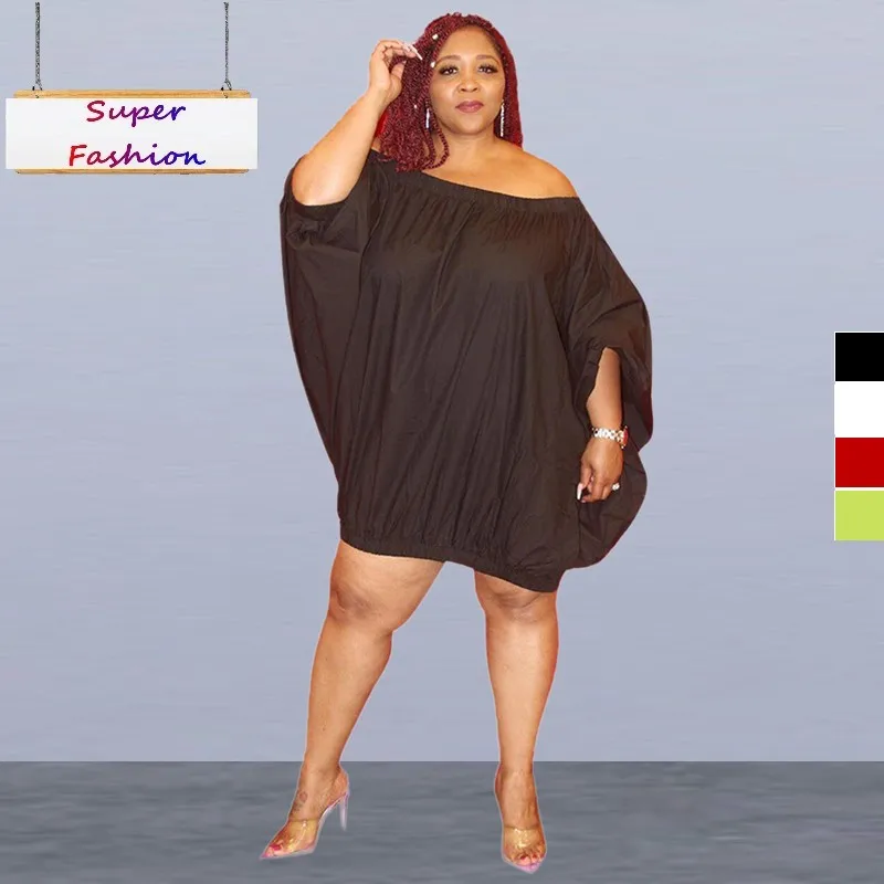 XL-5XL Autumn Dámske oblečenie plus veľkosti oblečenia Príležitostné sexy voľné dlhé rukávy Jedno rameno Mini šaty veľkoobchodné kvapky