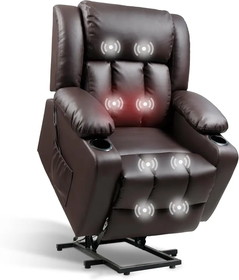 XL31 Power Lift Dift Chairser pre starších, elektrické kožené kreslo kreslo s masážou a teplom, držiak na pohári