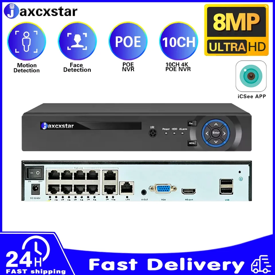 XMEYE 4K 10CH Poe NVR 10Channel Video Recorder pre 48V Poe 8MP bezpečnostný dohľad IP detekcia fotoaparátu Audio P2P Audio P2P