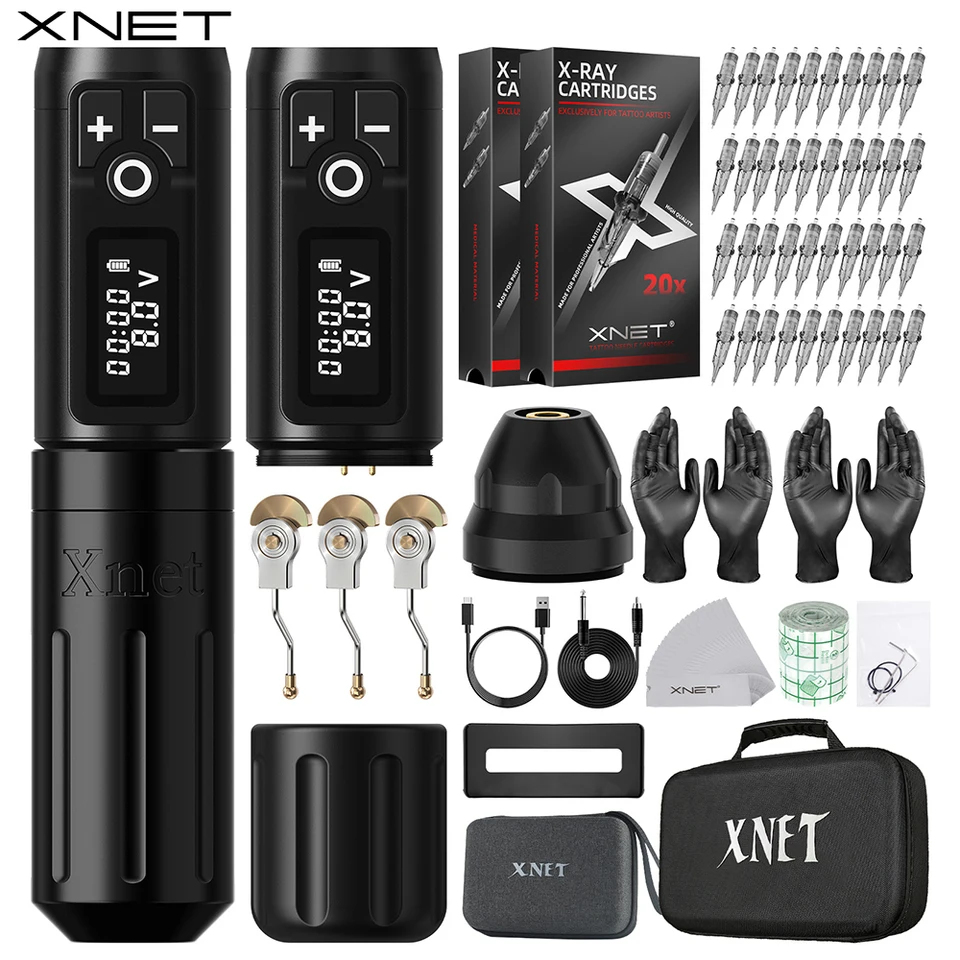 Xnet Plus bezdrôtové tetovacie strojové pero súprava Pen Extra 2,5/3,5/4,5 mm viacerých zdvihov 40ks 40ks zmiešaná tetovacia kazeta pre umelcov tetovania