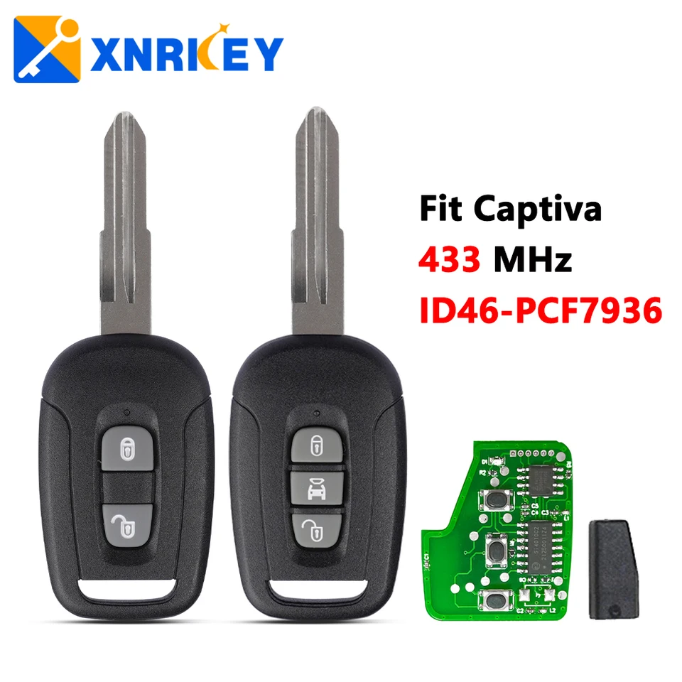 Xnrkey 2/3 Button CAR RIADENÉ KLAY ID46/PCF7936 Chip 433MHz pre Chevrolet CAPTIVA Opel Antara Autoless Autoless Car Key FOB