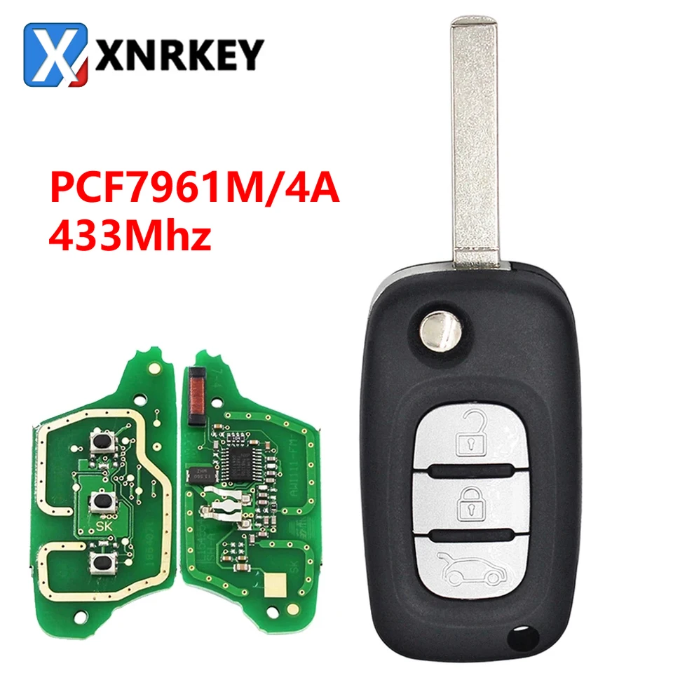 Xnrkey 3 Button Flip Diaľkový kľúč PCF7961M/4A Chip 433MHz pre Mercedes Benz Smart Fortwo 453 Forfour 2015-2017
