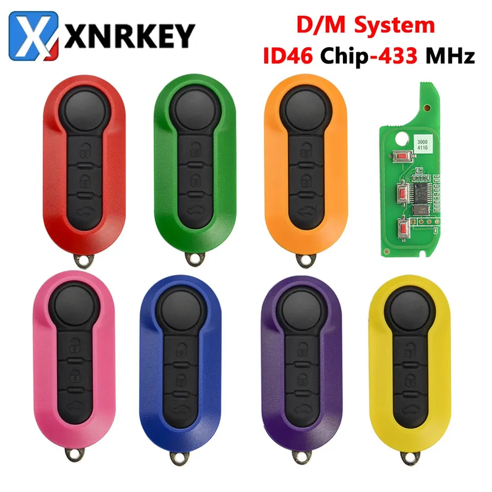 Xnrkey Flip Ride Remote Key PCF7946 Chip 433MHz pre Fiat 500 500L Punto Florino Doblo Qubo Evo Grande pre Delphi/Marelli BSI System