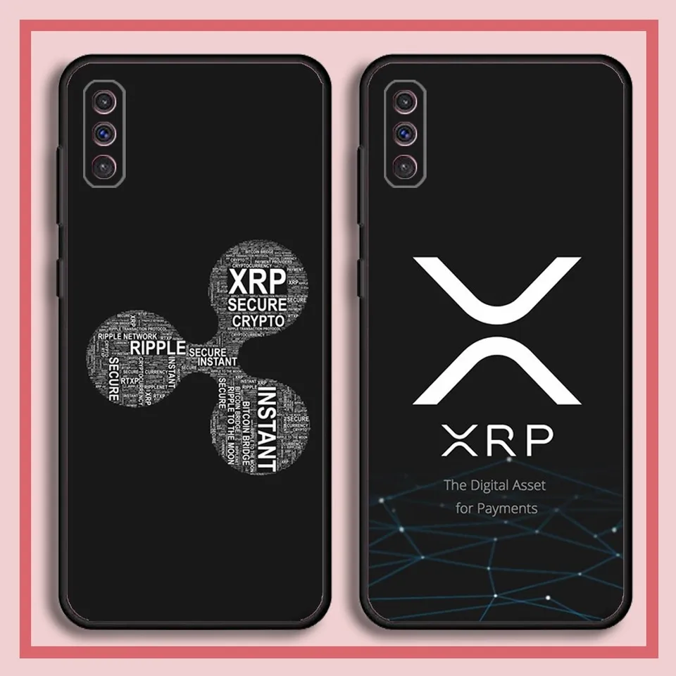 XRP zvlnenie puzdro na krypto telefón pre Samsung S23,23,22,30,21,10,9, note20 Ultra, Lite, Ultra, 5G, Plus, Fe, čierne mäkké puzdro