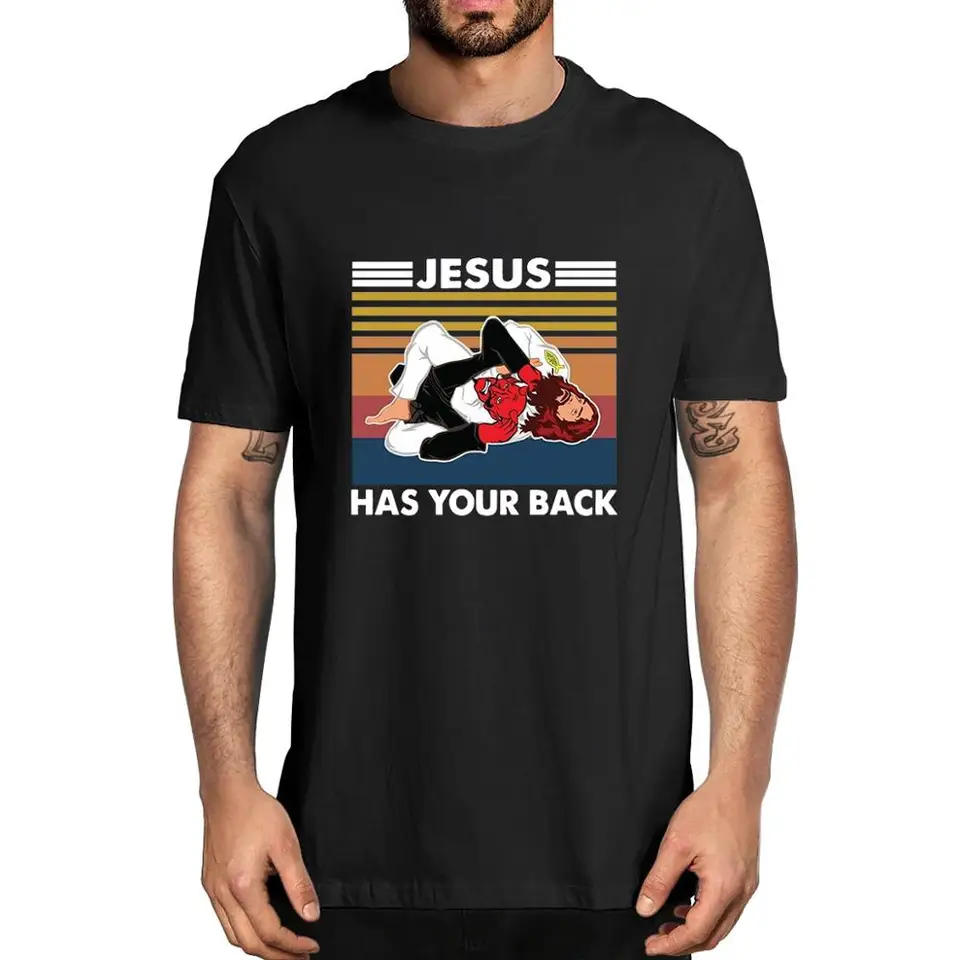 Xs-3xl jiu jitsu Ježiš má chrbát vtipný kresťanský satan darček 2020 móda letný vintage mužské bavlnené tričko Tee Tee