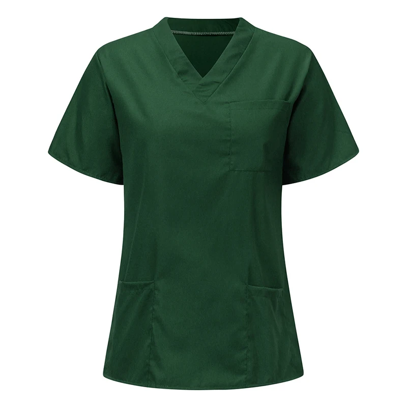 XS-3XL Solid V-krk na krátky rukáv Ošetrovateľské uniformy s veľkým vreckovým unisexom príležitostným prandom Medical Pracovné topy blúzka