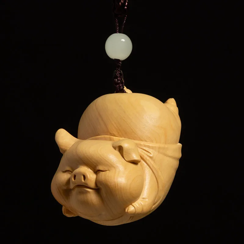 XS699- 6cm Zodaic Pig Boxwood sochárka zvieracie figuríny Netsuke Feng Shui Collection Collection