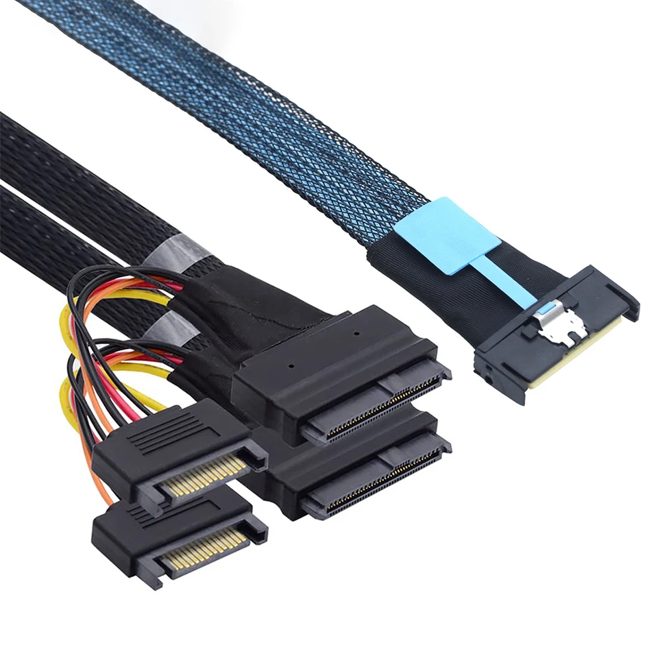 XT-Xinte Slimline SAS MCIO 8i 74p až 2x SFF8639 + 15P Adaptérový kábel SFF 8639 Pre káblový kábel káblového kábla servera