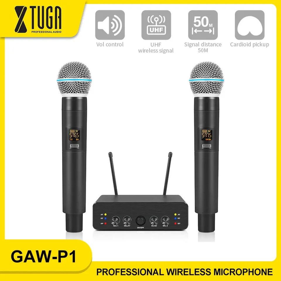 XTUGA GAW-P1 UHF Profesionálny bezdrôtový mikrofónový systém Nezávislý duálny kanál 2-ručný pre domáci karaoke kostol svadba