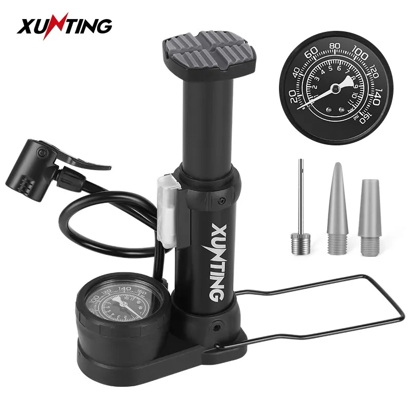 Xunting Bike Foot Mini čerpadlo 140 psi bicyklov pneumatiky Presta a Schrader Ventil Floor Pumber pre cestné bicykle MTB Tlakomer Grase Adsessories