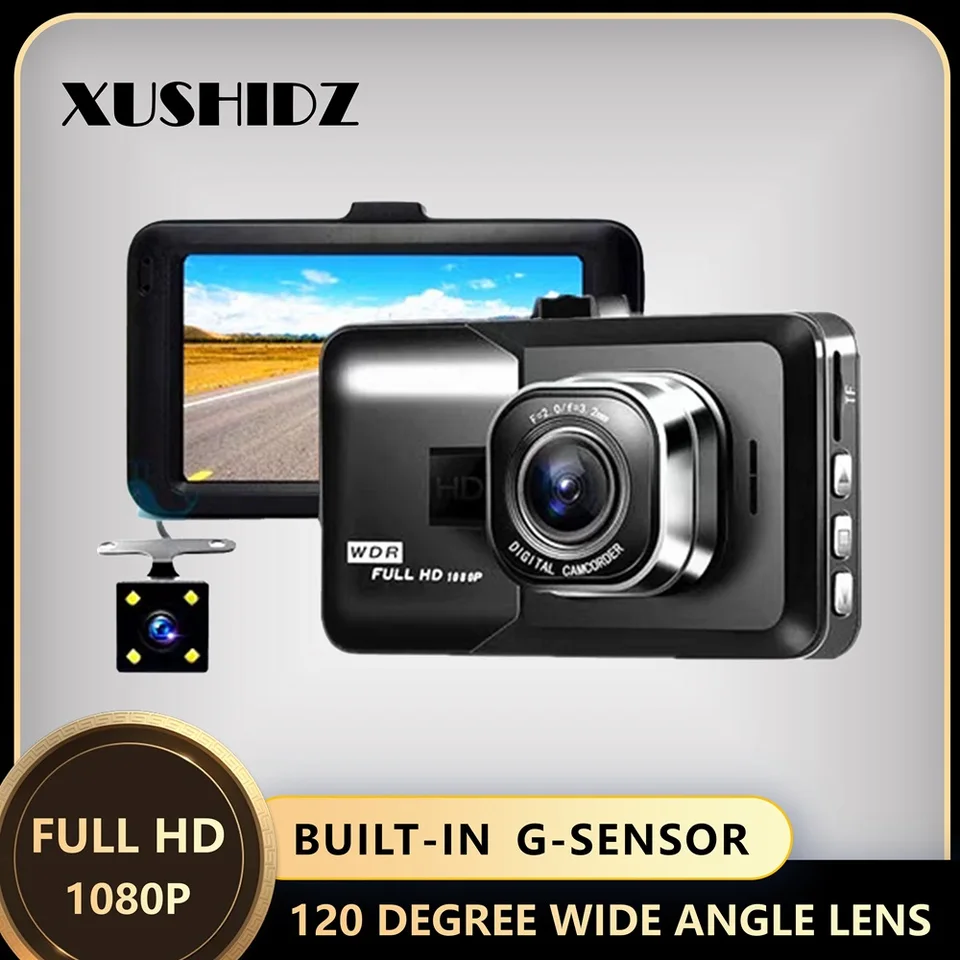Xushidz Q08Pro Full HD 1080p G-Sensor Dual-Cannel Dash Camera Video Video Recorder Night Vision Car Camera Dascam DVR Zadný