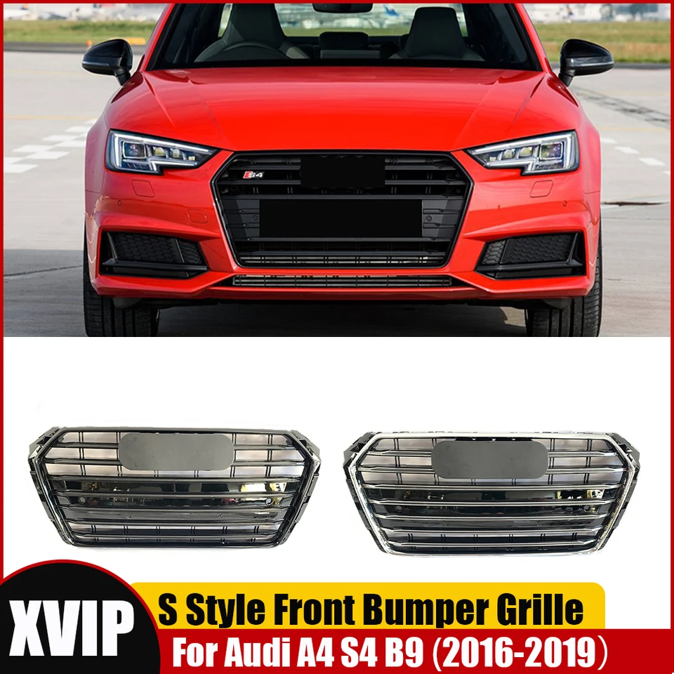 XVIP Black and Silver Racing Grills RS Style Horná mriežka predného nárazníka pre mriežku Audi A4 S4 B9 16-19 GLOSSY BLACK RADIATOR GRIL