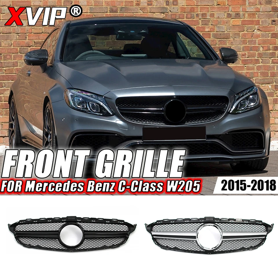 XVIP Chrome Black Diamonds Style Style Bumper Grille pre mriežku Mercedes Benz C-Class W205 15-18 C180 C200 C300 GTR Style Racing Grille