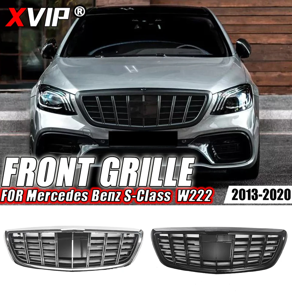 XVIP Chrome Silver GTR v štýle predného nárazníka pre mriežku pre Mercedes Benz S trieda W222 S400 S450 S500 13-20 Maybach Style Racing Grille