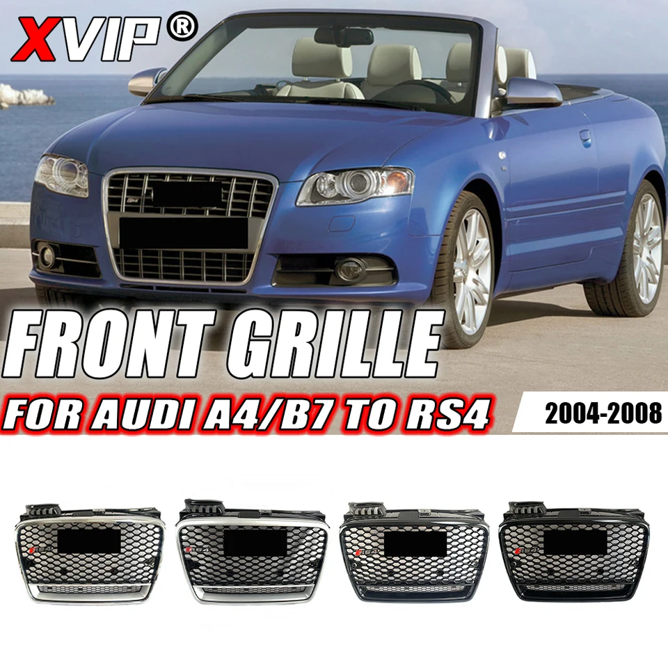 XVIP Front Silver a Black Bumper Grille pre Audi A4 B7 2004-2008 až RS4 v štýle vysokokvalitné grily horná mriežka s quattro