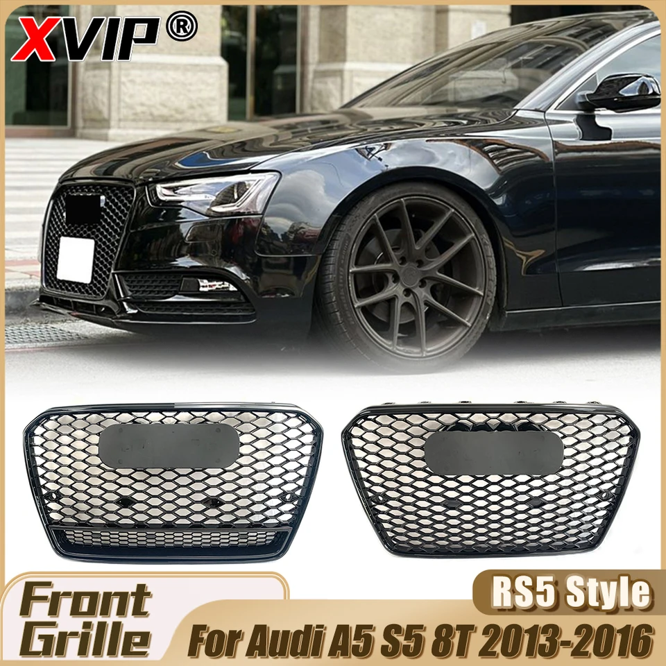 XVIP Glossy Black RS5 Racing Grill s chrómovým prsteňom pre Audi A5 S5 8T 13-16 Black RS5 Grill Grill s Quattro Accessories