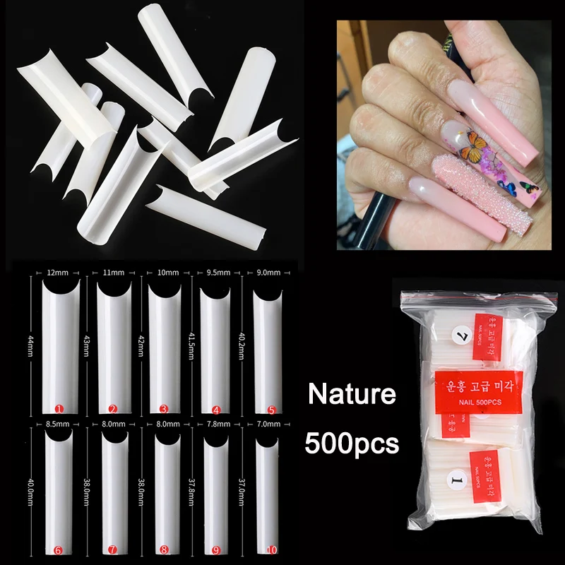 Xxl 500 ks/taška dlhý salón c zakrivené falošné tipy na nechty DIY Extra Professional Half Cover Francúzske nechty Tip Krás
