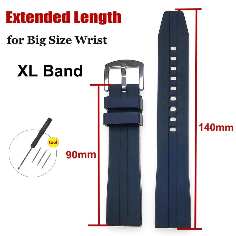 XXL predĺžená dĺžka veľkej veľkosti remienok na zápästie 14+9 cm pre Omega Watch Band pre Rolex Witerprope Gum Gume Gracelet pre Seiko 20 mm 22 mm