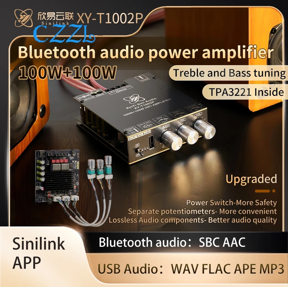 XY-T1002P Inovovaná verzia 100W * 2 Bluetooth Digital zosilňovacia doska s vysokým a nízkofrekvenčným nastavením TPA3221