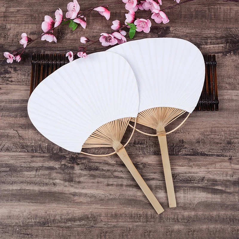 Y Painting slepý biely papier ventilátor čistý biely bambusový fanúšik kaligrafie Round Fan Creative Art DIY Produkt pre svadobnú dekoráciu