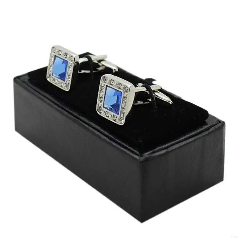 Y08A Faux Leather Cestovné manžety Rings Storage Box pre puzdro pre manžetové gombíky Luxusné zobrazenie šperky pre odkaz na ukladanie puzdra