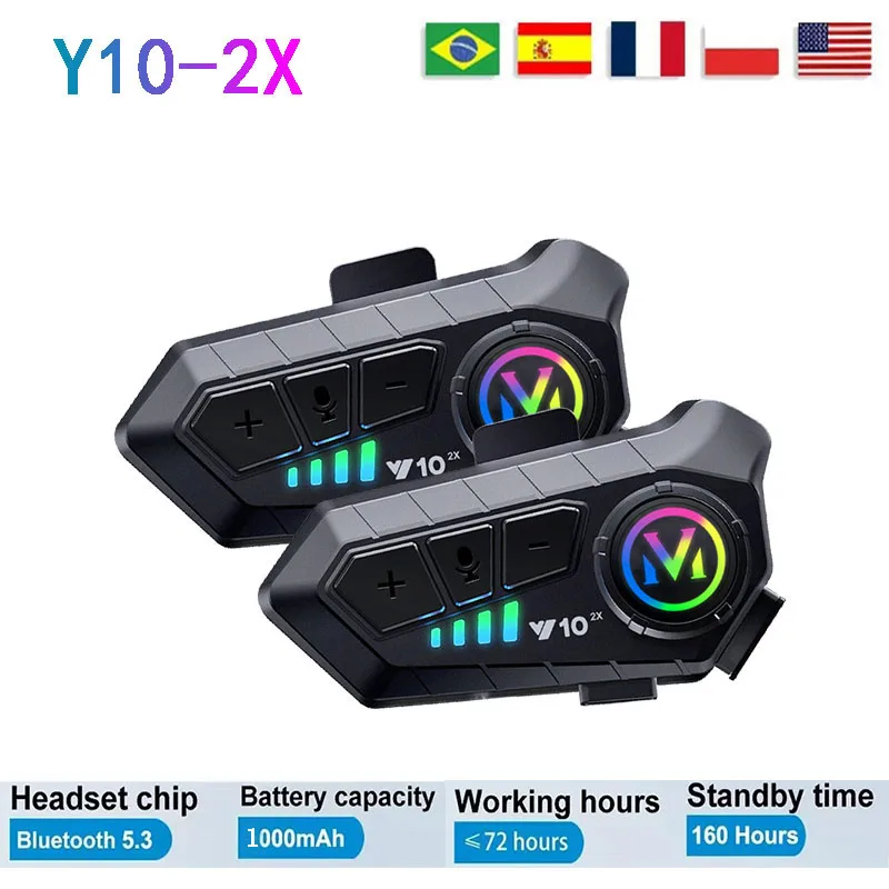 Y10-2x 1/2ks motocyklová prilba Bluetooth Intercom Intercom IPX6 nepremokavá bezdrôtová bezdrôtová super dlhá pohotovostná pohotovostná pohotovosť 1000 mAh mp3