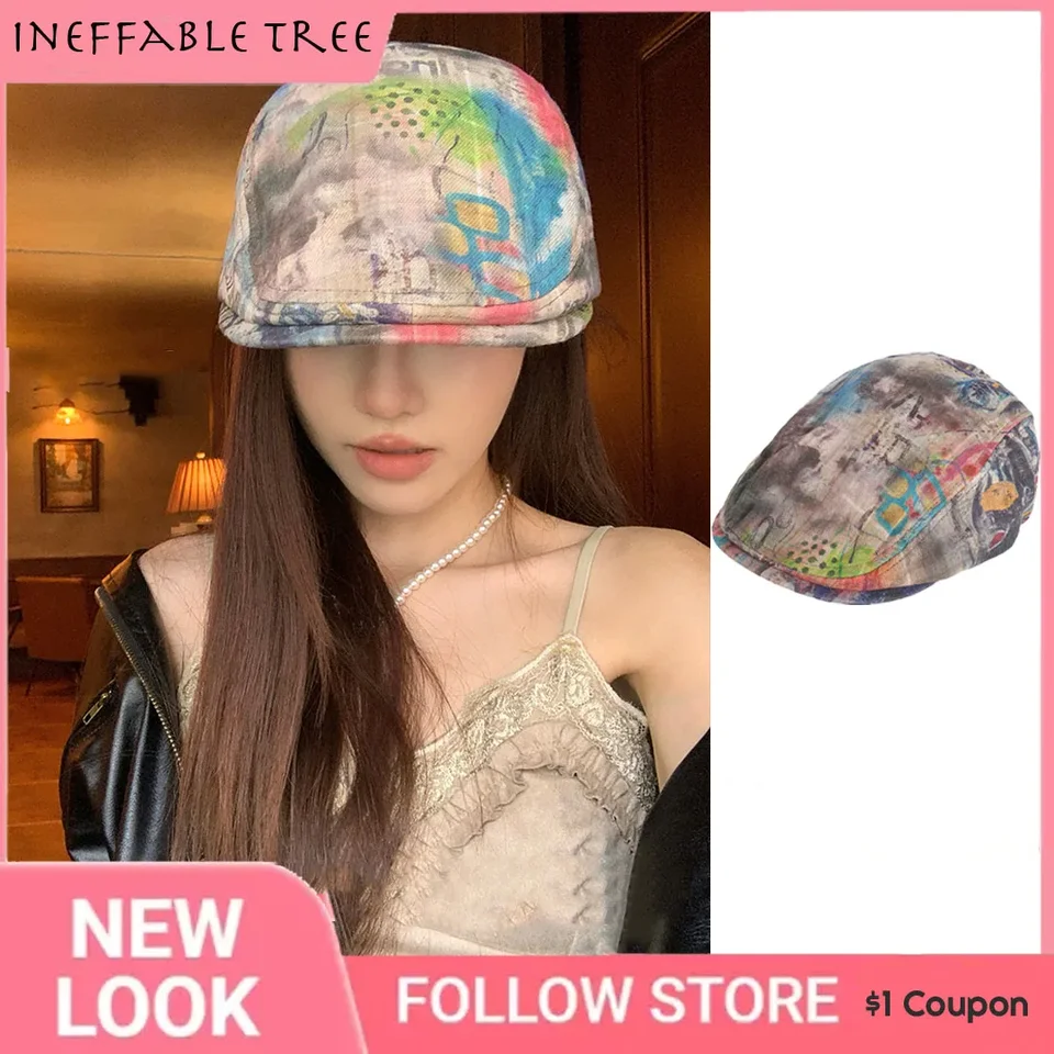 Y2K American Spice Girl Personalizované graffiti vpred klobúky pre ženy jarné leto tenký výklenok dizajn retro baret cap gorras