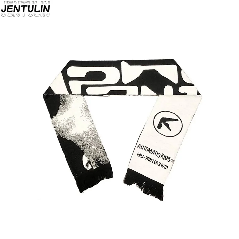 Y2K Aphex Twin Creative Hip-Hop pletené šatky Teplé pretiahnutie Pánske streetwear šály Zimné šatky Zásada čierne strapce