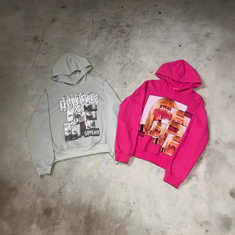 Y2K Autumn/Winter Outfit s dlhým rukávom Hoodie Dark Retro Tlatená mikina Streetwear Hip Hop Hop Punk Clothes Tops Trend Ootd 2024