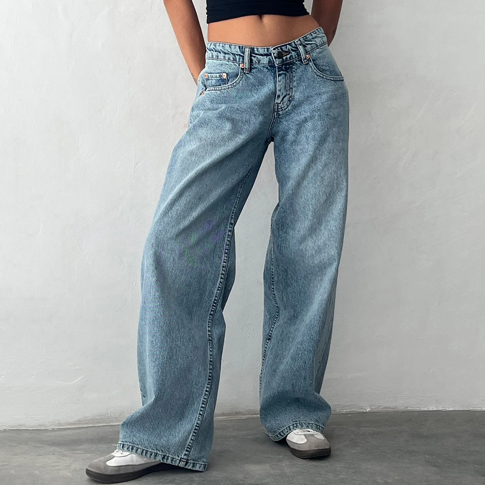 Y2k baggy džínsy pre ženy trendy s nízkym vzostupom príležitostné náhodné nohavice Džínsy džínsové džínsové nohavice s vreckovým streetwearom