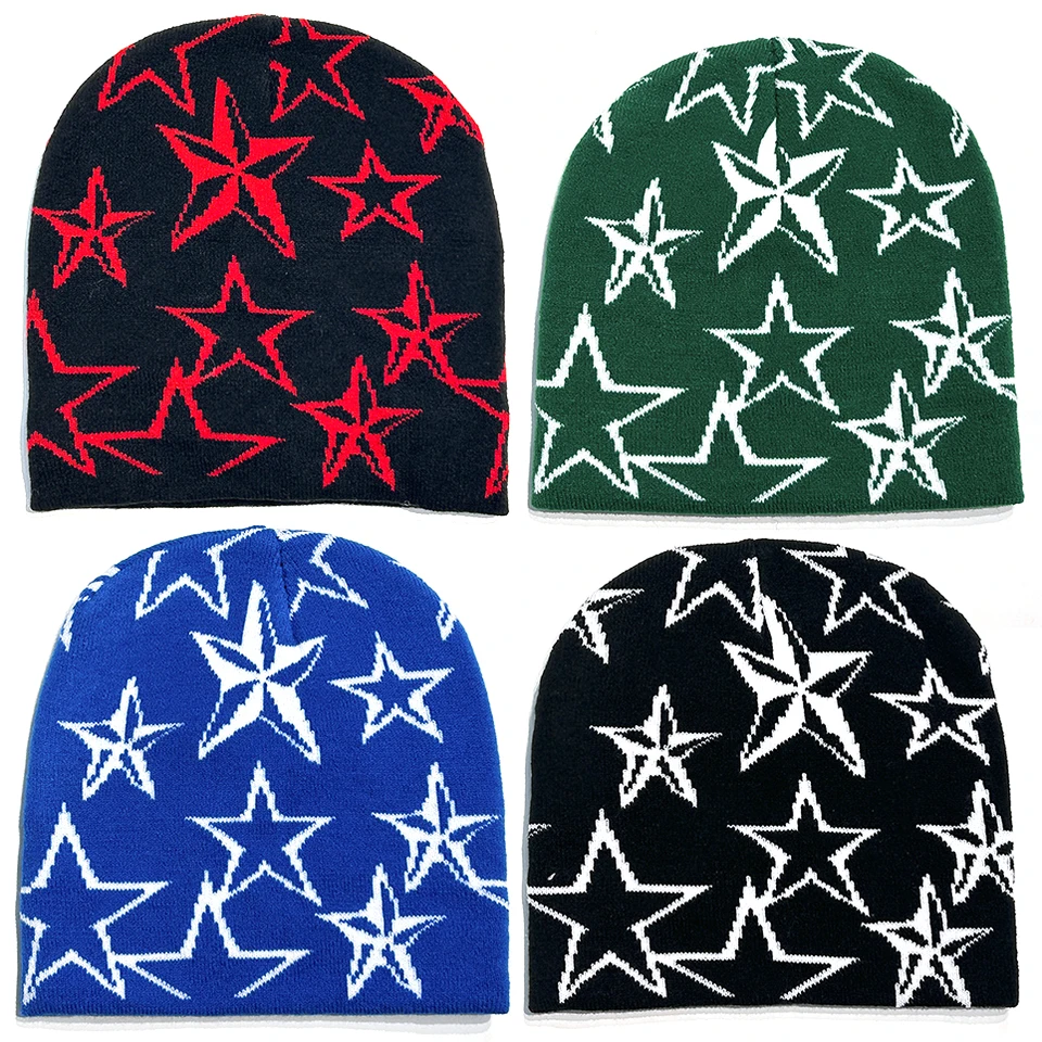 Y2K Beanie Hat for Women Men Pentagram pletené klobúky Zimný klobúk hip hop Športové lyžiarske lyžiarske čiapky vianočný darček