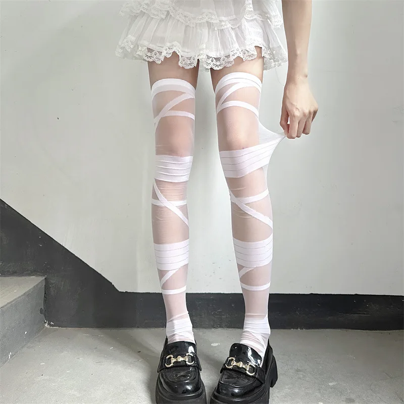 Y2K Beauty Women Knee Pančie pre dievčatá čierna biela krásne chladné bandážky jk lolita biela čierna pevná farba pančuchy leto