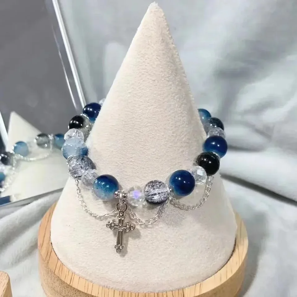 Y2K Blue Crystal Beads kúzlo náramok pre ženy goth harajuku sladké dievčatá vintage náramky hviezdny reťazec grunge 2000s doplnky