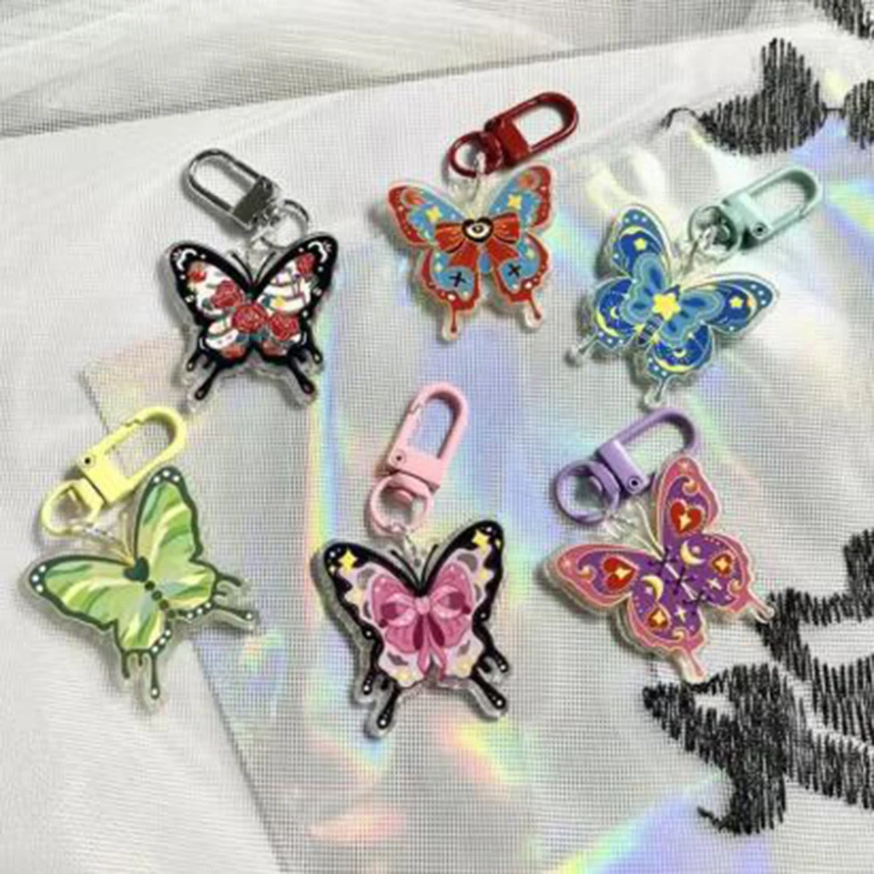 Y2K Butterfly Keychain retro farebný reťaz mobilných telefónov Trendy Bag prívesok sladké dievča Klávesové kľúče Klávesové doplnky Kláves