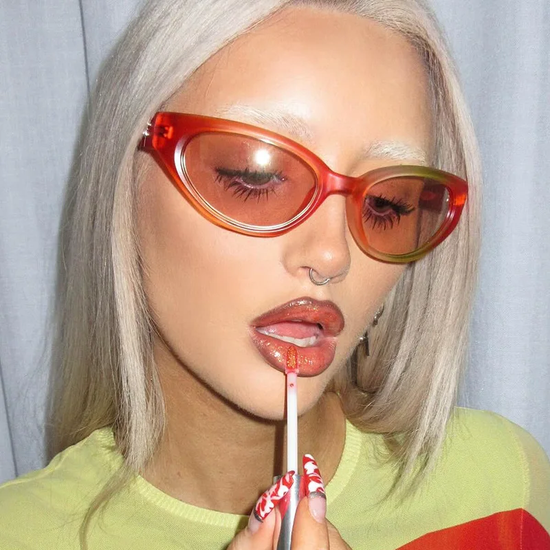 Y2K Cat Eye Slnečné okuliare Ženy pre mužov Luxusné značky dizajnér Vintage Sun Gula Populárne punk hip hop dúha Sexy odtiene UV400