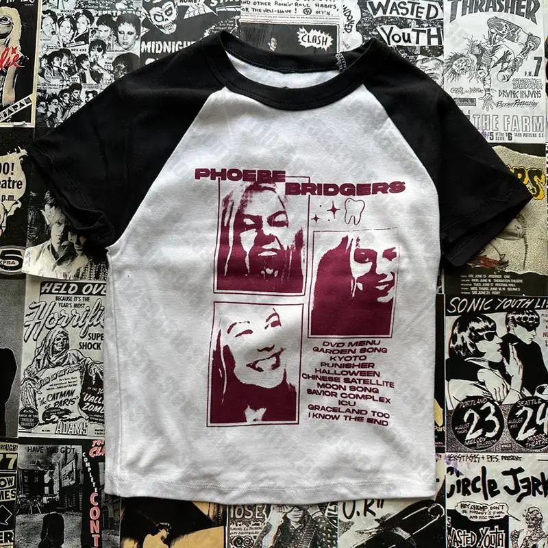 Y2K Crop Top Goth Figure Grafika Harajuku Tričko Ženy Krátke rukáve Skinny Crop Top Letné letné Tee Tee Emo Short Top Streetwear