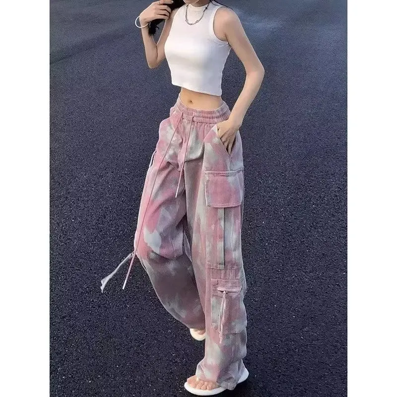 Y2K Denim Trouser Cashflage Pink Camo Nákladné nohavice Ženy Široké nohavice nohavice Streetwear Hip Hop Female Loose Casual Safari Style