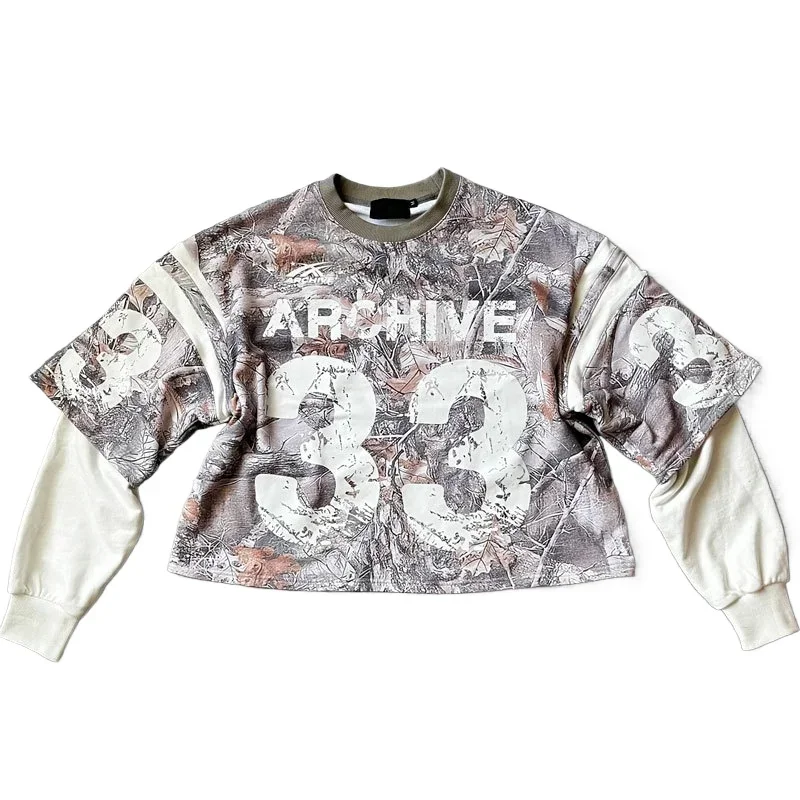 Y2K dlhé rukávy tričko Ženy Nové športové tričko Muž Gothic Loose Camouflage Leaf Pattern Tir košeľa hip hopová mikina streetwear