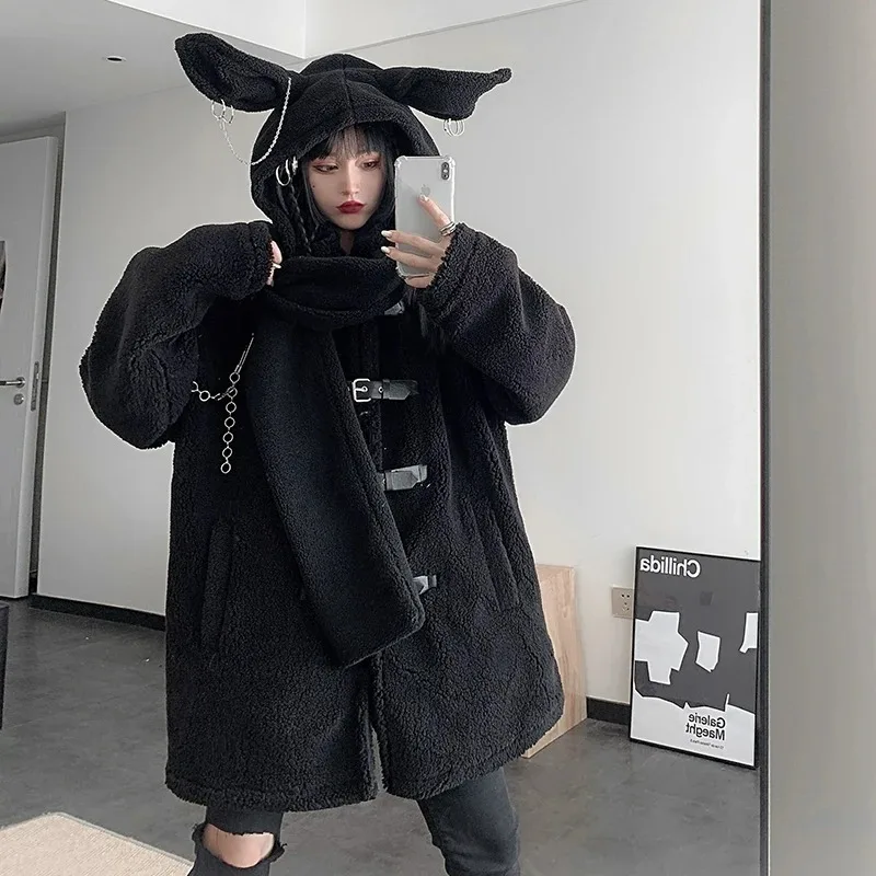 Y2K E-Girl Streetwear Gothic Neckerchief Ženy Harajuku Vintage Mall Goth Grunge Cute Rabbit Cap šatka s reťazou emo alt obal